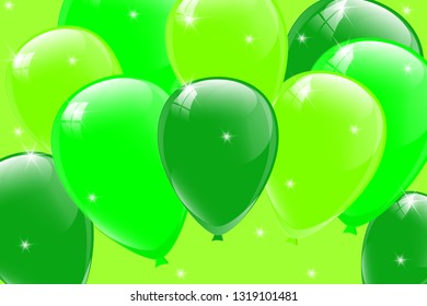 Green balloons, vector illustration. Celebration background template