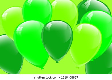 Green balloons, vector illustration. Celebration background template