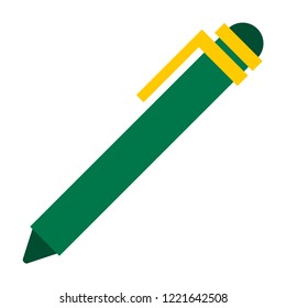 Green ballpoint pen vector flat icon isolated on white