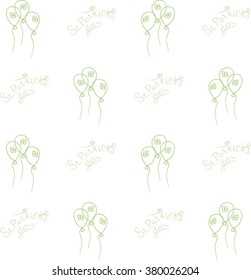 The green balls with the clover, the inscription St. Patrick's Day in white, outlines. Symmetric texture, background, vector