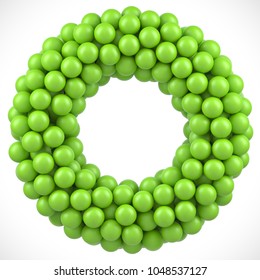 Green balls round vector frame. Green spheres arranged in circle.