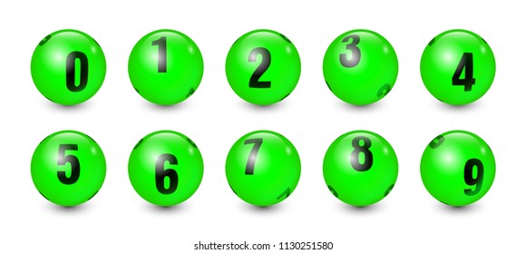 Green Balls Set with Black Text Number 0 to 9