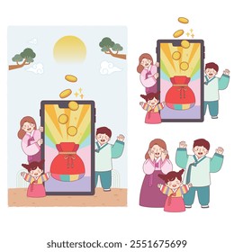 Green Bam, 2025, New Year, Lottery, Awesome, New Year's Day, New Year's greetings, characters, traditional patterns, traditional, cultural, family, event, festival, Lunar New Year, Chuseok, hanbok, lu