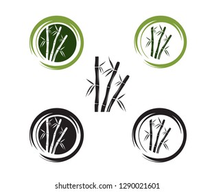 green bamboo branch and leaf vector icon logo design template