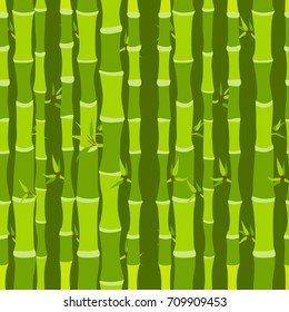 Green bamboo forest in hand drawn style. Seamless pattern. Vector illustration