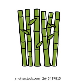 Bambu verde cresce em pé dentro de fundo branco isolado