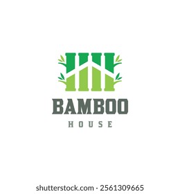 green bamboo house logo vector