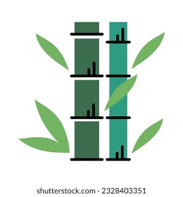 Green Bamboo with Leaves Colorful Icon Design