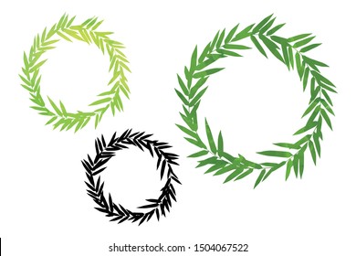 Green bamboo leaves frames set on white background