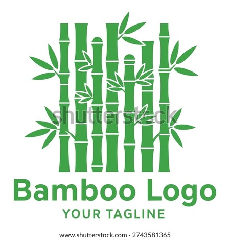 Green bamboo logo with leaves and customizable tagline template icon