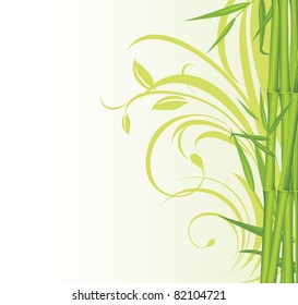 Green bamboo on the floral background. Vector
