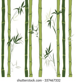 green bamboo  on white background vector seamless pattern