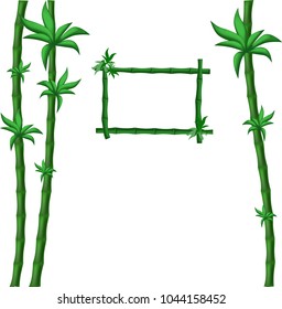 Green bamboo on white square frame with frame
