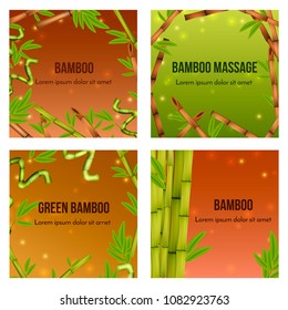 Green bamboo realistic natural background 4 icons square with decorative elements and massage tools isolated vector illustration  