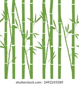 Green bamboo seamless pattern with bambooo leaves and branches. Bamboo tree background. Vector illustration 