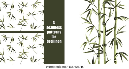 Green bamboo seamless patterns set for bed linen