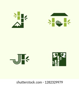 Green Bamboo Set Idea Abstract Nature Creative Business Logo