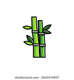 Green bamboo sprouts grow tall on white background isolated