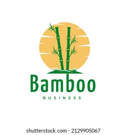 Green bamboo stem logo template twilight moon illustration symbol design icon