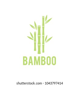 Green bamboo stems. Concept for spa and beauty salon, asian massage, cosmetics package, furniture materials. Bamboo tree icon on white background.