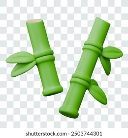 Green bamboo stems in different positions. Isolated vector models in realistic style