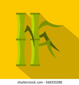 Green bamboo stems icon. Flat illustration of green bamboo stems vector icon for web on yellow background
