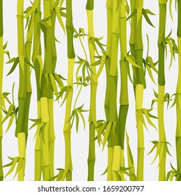 Green bamboo stems seamless pattern vector background. Bamboo trees texture illustration. Asian nature rain forest theme. Textile art, wallpapers or backdrop