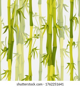 Green bamboo stems seamless pattern vector background. Bamboo trees texture illustration. Asian nature rain forest theme. Textile art, wallpapers or backdrop