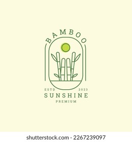 green bamboo with sun logo design, vector line art icon .