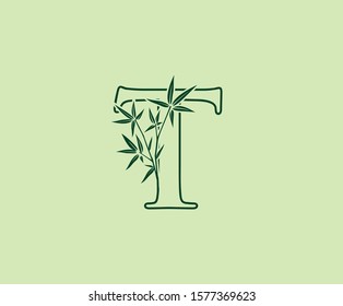 Green Bamboo T Letter Logo Icon.