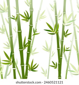 Green bamboo trees. Bamboo stems with leaves on white background. Vector illustration