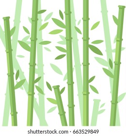 Green bamboo trees. Bamboo stems with leaves on white background. Flat vector illustration