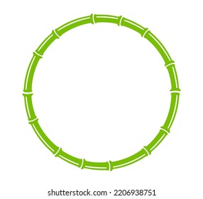 Green bamboo trunk circle frame. Natural round text box. Bamboo branch border. Blank frame template. Vector illustration isolated in flat style on white background.