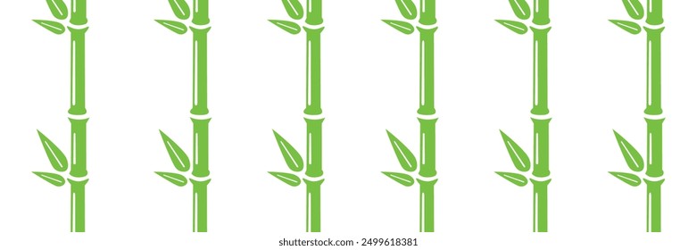 Green bamboo trunk seamless lines. Bamboo branch border with leaves.
