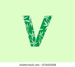 Green Bamboo V Letter Logo Icon. 