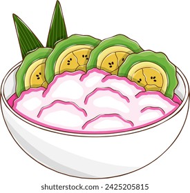 Green Banana Ice or Es Pisang Ijo Traditional Dessert from Makassar Indonesia Vector Illustration