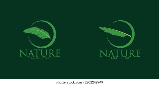 Green banana leaf logo ideas. inspiration logo design. template vector illustration.premium vector