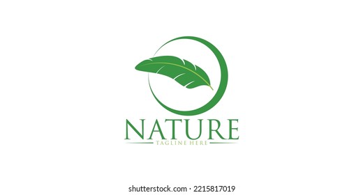 Green banana leaf logo ideas. inspiration logo design. template vector illustration.premium vector