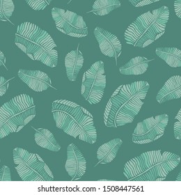 Green banana leaves vector seamless tropical pattern for fabric, wallpaper, backgrounds or scrapbooking projects. Surface pattern design.