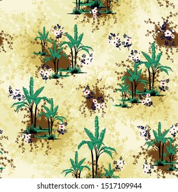 green banana pattern on yellow seamless background