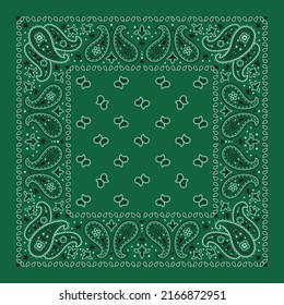 Green bandana paisley fabric kerchief vector wallpaper svg