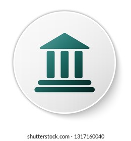 Green Bank building icon isolated on white background. Green circle button. Vector Illustration