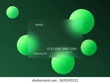 Green bank card with glowing spheres on dark background