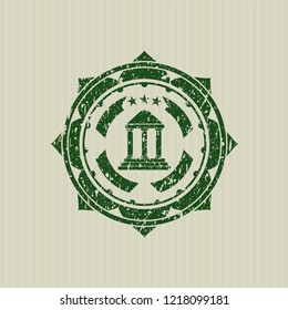 Green bank icon inside distress rubber stamp
