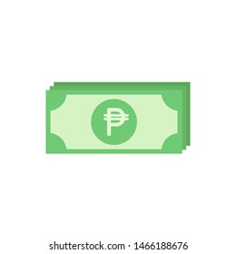 Green bank notes with peso sign. Flat icon isolated on white. Money pictogram. cash, coin, currency, bank symbol.  Bank paper vector illustration.