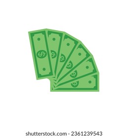 Green banknotes fan. Savings and investment concept. Dollar paper bills heap. Vector illustration in modern flat style isolated on white background.