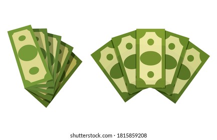 Green Banknotes or Pieces of Money Vector Set