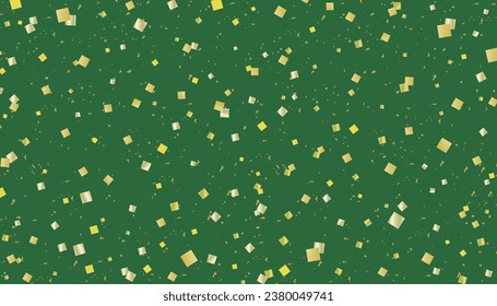 Fondo verde de banderas con hojas de oro japonesas y confeti brillante