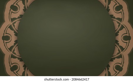 Grünes Banner mit braunem Mandala-Muster und Platz unter dem Logo