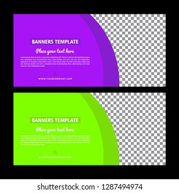 Green  banner design. Abstract poster set.  Web banner. Facebook cover. Purpler banner. Template banner for social network. Vector illustration - Vector